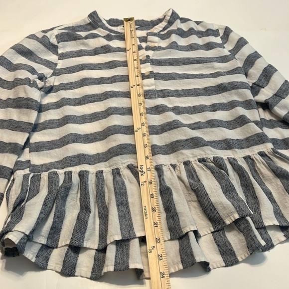 Lucky Brand Long Sleeve Blue-Grey Stripe Peplum Top Size M - Picture 6 of 13
